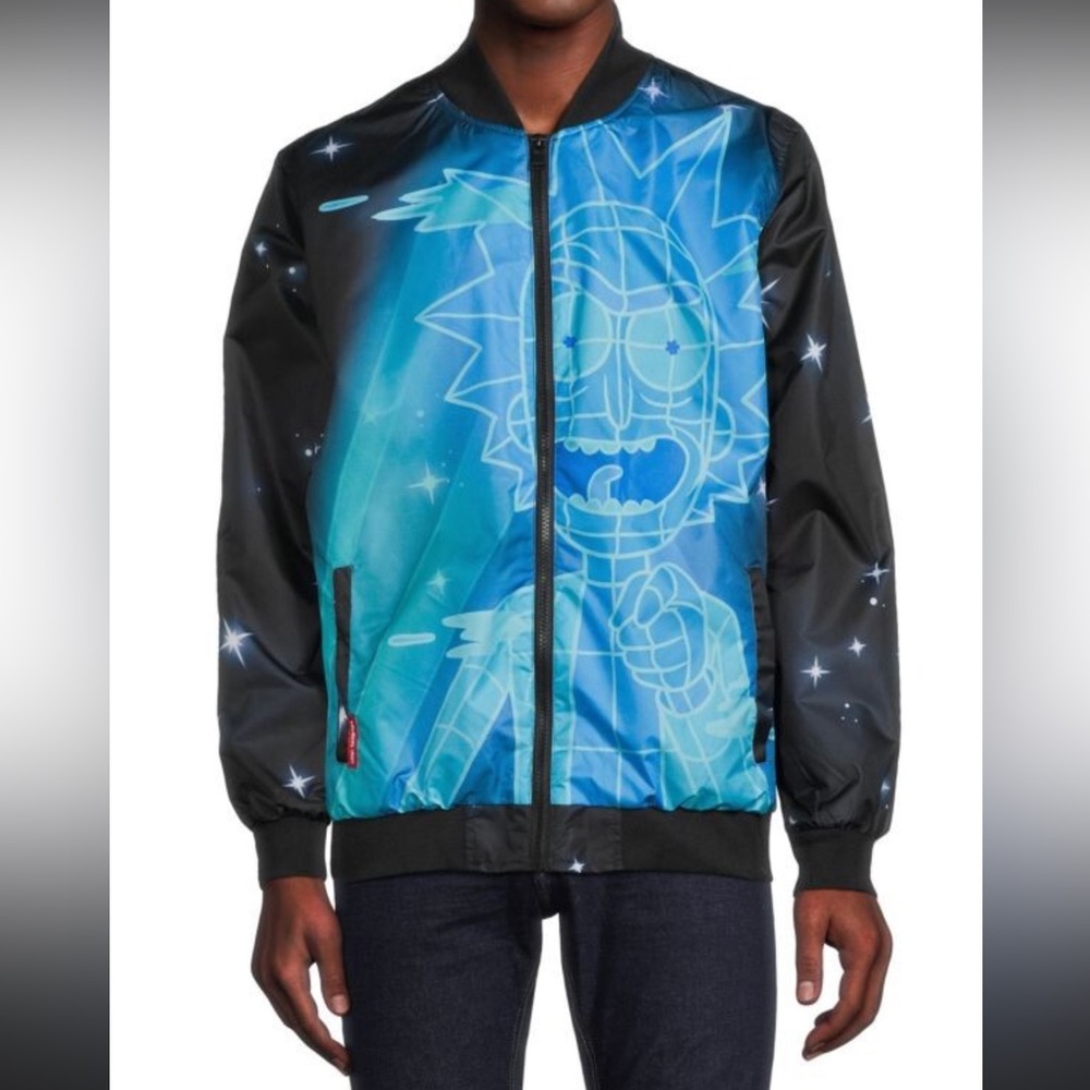 Men's Members Only Jacket Rick and Morty
 Zip Jacket
Black Blue 
Size Large